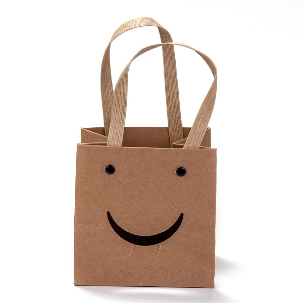 

PandaHall 260g Kraft Paper Bags, with Nylon Handles, Rectangle with Smile, for Gift Bags and Shopping Bags, Camel, 12x12x0.95cm Paper Others..., Brown