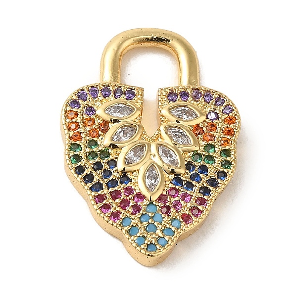 

PandaHall Brass Micro Pave Cubic Zirconia Glass Pendants, Real 18K Gold Plated, Lock, Colorful, 23.5x16.5x3mm, Hole: 4.5x5.3mm Brass+Cubic..., Clear