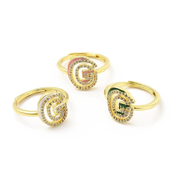 

PandaHall Mixed Color Enamel Initial Letter Adjustable Ring with Clear Cubic Zirconia, Real 18K Gold Plated Brass Jewelry for Women, Cadmium..., Multicolor