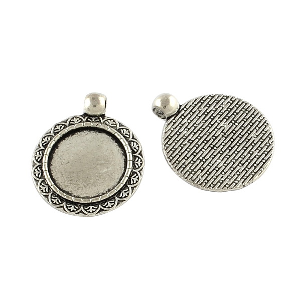 

PandaHall Tibetan Style Zinc Alloy Pendant Cabochons Settings, Lead Free & Cadmium Free, Flat Round, Antique Silver, Tray: 18mm, 31x25.6x2mm...
