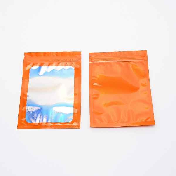 

PandaHall Rectangle Zip Lock Plastic Laser Bags, with Clear Window, Resealable Bags, Dark Orange, 15x10.5x0.02cm Plastic