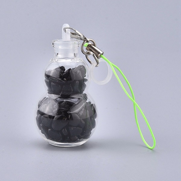

PandaHall Transparent Glass Wishing Bottle Pendant Decoration, with Natural Obsidian Chips inside, Plastic Plug, Nylon Cord and Iron...