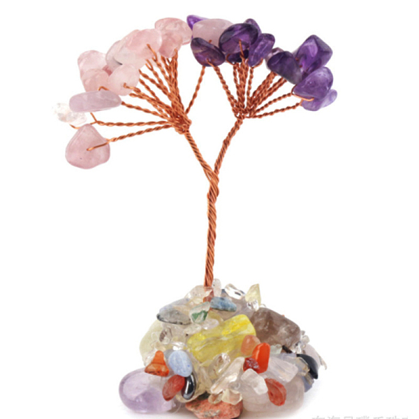 

PandaHall Natural Amethyst & Rose Quartz Chips Tree Decorations, Copper Wire Feng Shui Energy Stone Gift for Home Desktop Decoration, 70mm...