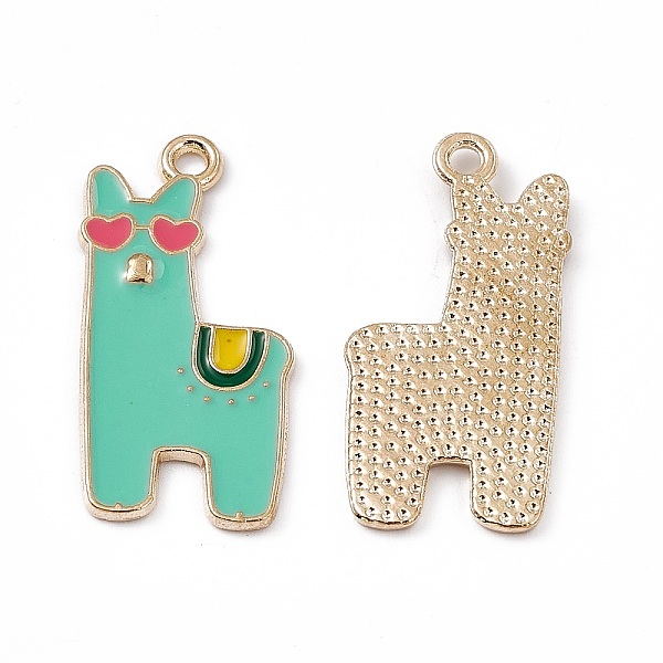 

PandaHall Alloy Enamel Pendants, Light Gold, Alpaca Charm, Light Gold, Turquoise, 27.5x13x1mm, Hole: 1.8mm Alloy+Enamel Other Animal Green