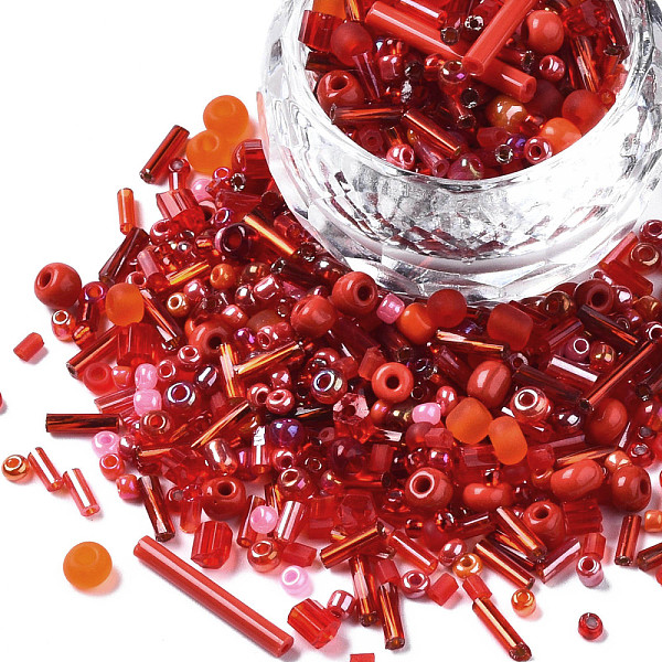 

PandaHall Glass Seed Beads, Mixed Style, Mixed Shapes, Red, 1~7x2~4mm, Hole: 0.7~1mm, about 450g/pound Glass Mixed Shapes Red