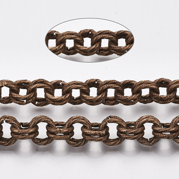 

PandaHall Iron Rolo Chains, Double Link Chains, Unwelded, with Spool, Textured, Red Copper, Link: 9x1.5mm, about 39.37 Feet(12m)/roll Iron