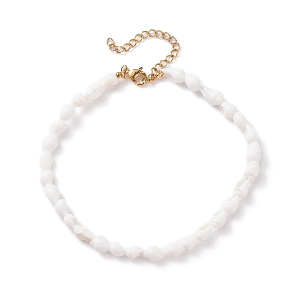 

PandaHall Natural Trumpet Shell Beaded Anklet for Women, Golden, White, 9-1/8 inch(23.3cm) Shell White