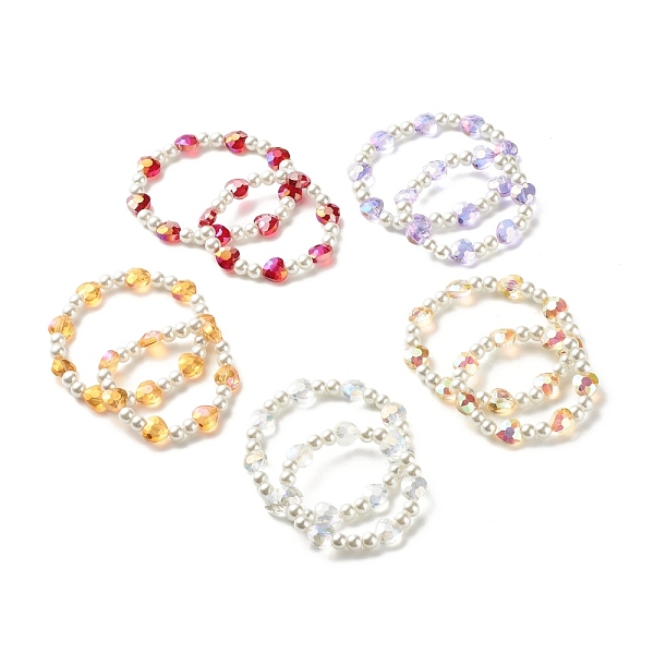

PandaHall Sparkling Heart Glass Beads Stretch Bracelets Set for Children and Parent, Two Tone Glass Beads Bracelets, White, Mixed Color..., Multicolor