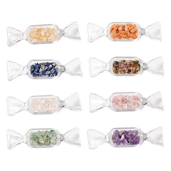 

PandaHall 1360Pcs 8 Styles Natural Mixed Stone Chip Beads, No Hole/Undrilled, with Clear Plastic Candy Box, 2~8x2~4mm, about 170pcs/style...