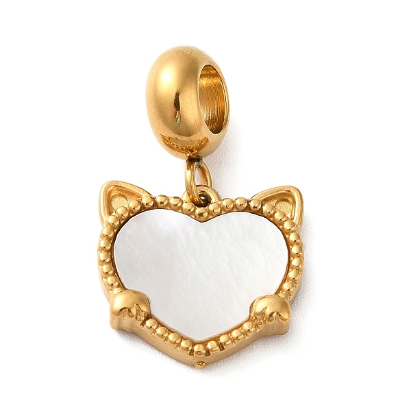 

PandaHall Ion Plating(IP) 304 Stainless Steel European Dangle Charms, Large Hole Pendants with Heart Shaped White Shell, Cat Head, Golden...