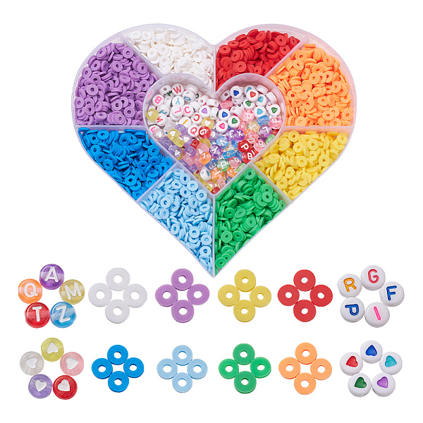 

PandaHall 8 Colors Handmade Polymer Clay Beads, Disc/Flat Round, with 200Pcs 4 Styles Flat Round Acrylic Beads, Mixed Color, 6~7x1~3.5mm..., Multicolor