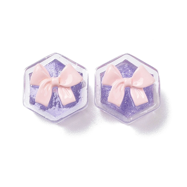 

PandaHall Transparent Resin Cabochons, with Glitter Powder, DIY Accessories, Hexagon Gift Box with Bowknot, Medium Purple, 21x19x13.5mm...