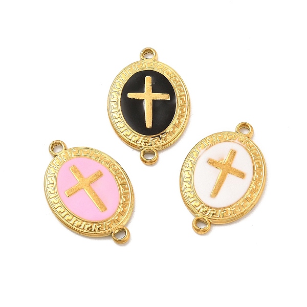 

PandaHall 201 Stainless Steel Enamel Connector Charms, Real 24K Gold Plated, Oval Links with Religion Cross, Mixed Color, 24x16x4mm, Hole..., Multicolor