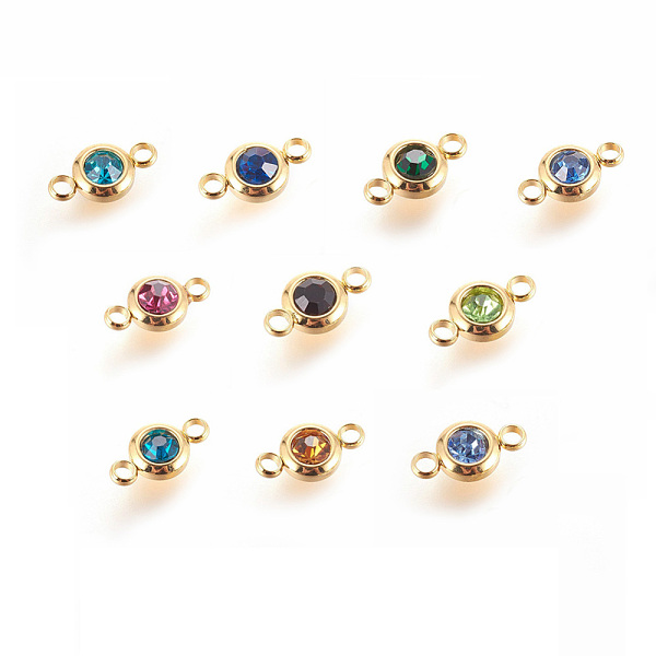 

PandaHall 304 Stainless Steel Rhinestone Links, Flat Round, Golden, Mixed Color, 12x6.5x4mm, Hole: 2mm 304 Stainless Steel Flat Round..., Multicolor