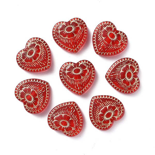 

PandaHall Plating Acrylic Beads, Metal Enlaced, Heart with Flower, Red, 17x18x6mm, Hole: 1.6mm Acrylic Heart Red