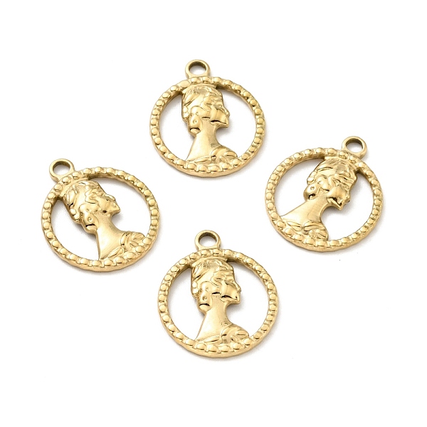 

PandaHall Ion Plating(IP) 304 Stainless Steel Glaze Manual Polishing Pendants, Ring with Woman, Golden, 24x20x2.7mm, Hole: 2.8mm 304...
