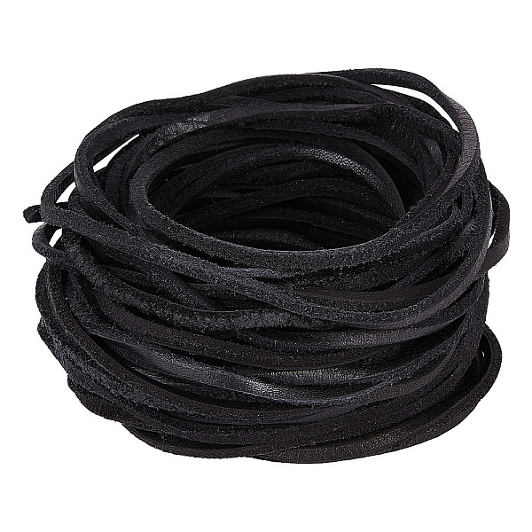 

PandaHall GORGECRAFT 11Yds 3mm Black Flat Genuine Leather Cord Natural Leather String Lace Strips Full Grain Cowhide Braiding String Roll...