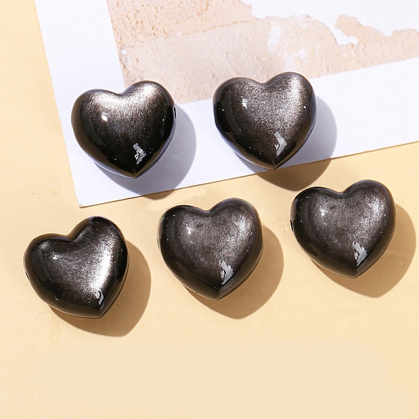 

PandaHall Natural Silver Obsidian Beads, Heart, 15x16x10mm Obsidian Heart