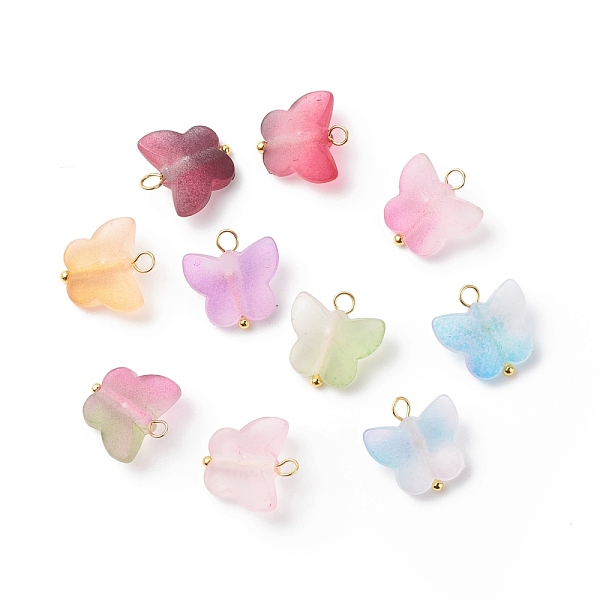 

PandaHall Frosted Two Tone Spray Painted Transparent Acrylic Pendants, with Brass Findings, Butterfly, Golden, 15.5x14x7mm, Hole: 2.5mm..., Multicolor