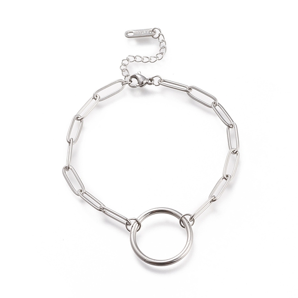 

PandaHall 304 Stainless Steel Link Bracelets, with Paperclip Chains, Ring, Stainless Steel Color, 6-7/8 inch(17.5cm) 304 Stainless Steel