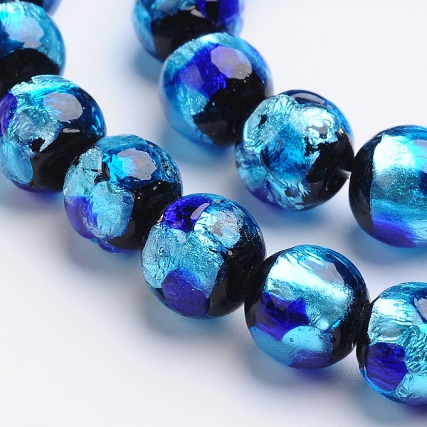 

PandaHall Handmade Silver Foil Glass Round Beads, Blue, 10mm, Hole: 1mm Silver Foil Round Blue