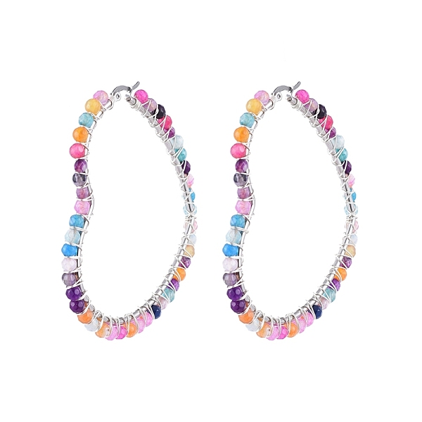 

PandaHall 201 Stainless Steel Hoop Earrings, Beaded Hoop Earrings, with Natural Agate Beads, Heart, 72x63x4.5mm, Pin: 1x0.6mm Natural Agate...