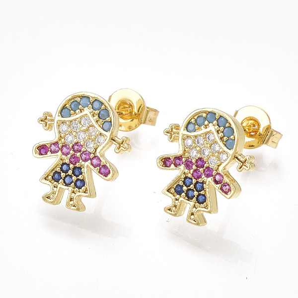 

PandaHall Brass Cubic Zirconia Stud Earrings, with Ear Nuts, Girl, Golden, 12x10mm, Pin: 0.7mm Cubic Zirconia