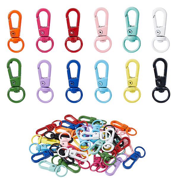 

PandaHall HOBBIESAY 36Pcs 12 Colors Baking Paint Alloy Swivel Clasps, Mixed Color, 32x13x5.5mm, Hole: 7.5x9mm, 3pcs/color Alloy Multicolor