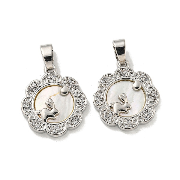 

PandaHall Brass Micro Pave Clear Cubic Zirconia Pendants, with Shell, Round with Rabbit, Platinum, 17.5x15x2mm, Hole: 3x5mm Brass+Cubic...
