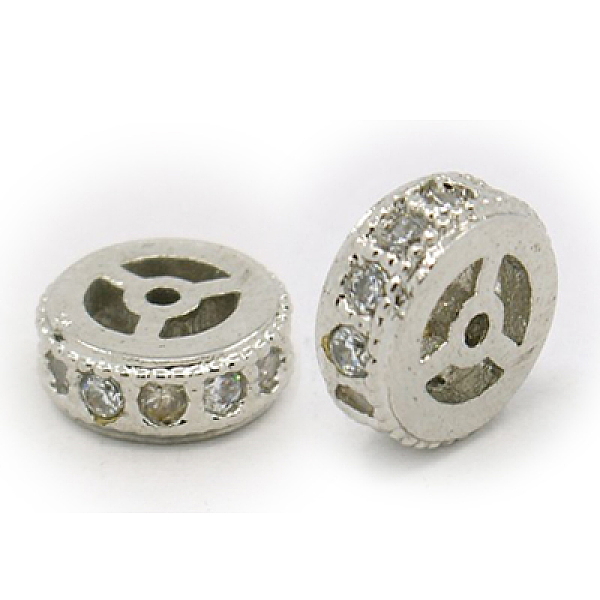 

PandaHall Brass Cubic Zirconia Beads, Flat Round, Platinum, 8x2.5mm, Hole: 1mm Brass+Cubic Zirconia Flat Round