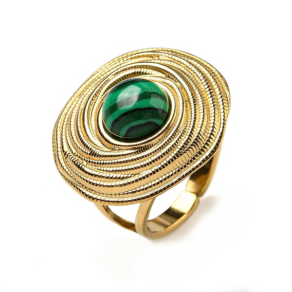 

PandaHall 304 Stainless Steel Open Cuff Rings, Synthetic Malachite Round Finger Rings for Women Men, Real 18K Gold Plated, Adjustable...