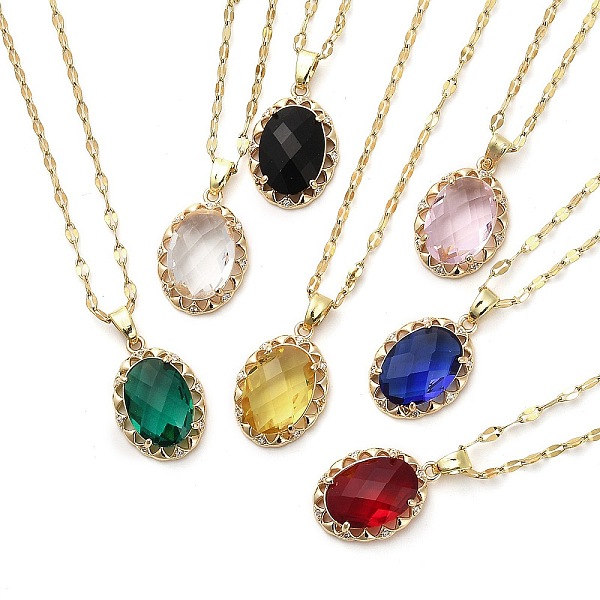 

PandaHall Oval Light Gold Brass Micro Pave Cubic Zirconia Pendant Necklaces, with Glass, Mixed Color, 16.06 inch(40.8cm) Brass Oval..., Multicolor