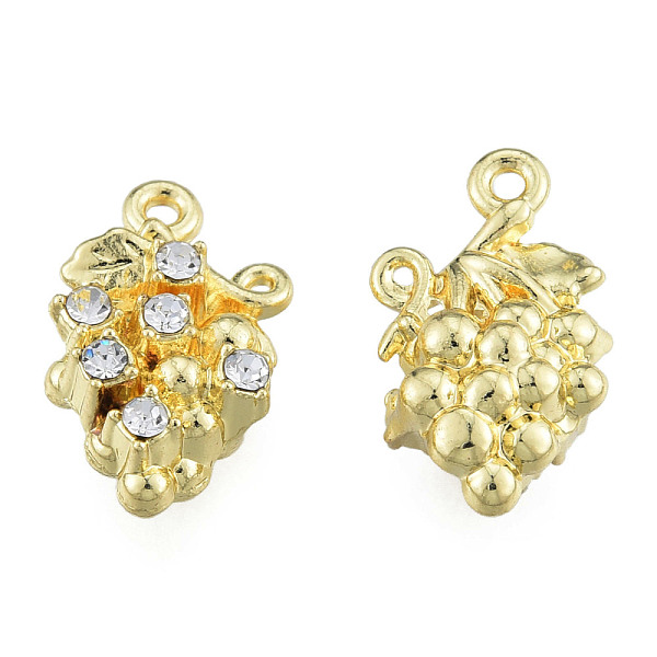 

PandaHall Rack Plating Alloy Pendants, with Crystal Rhinestone, Cadmium Free & Nickel Free & Lead Free, Grape, Light Gold, 17x10x6.5mm, Hole..., Clear