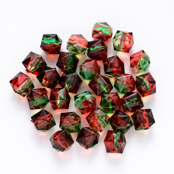 

PandaHall Two Tone Transparent Spray Painted Acrylic Beads, Polygon, Red, 7.5x8x8mm, Hole: 1.8mm, about 1690pcs/500g Acrylic Polygon Red