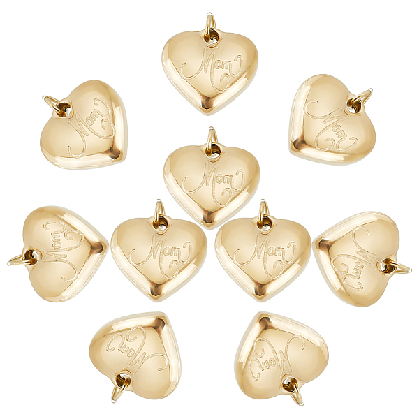 

PandaHall Unicraftale Mother's Day Ion Plating(IP) 304 Stainless Steel Charms, with Jump Rings, Heart with Word Mom, Golden, 12x11x4mm, Hole...