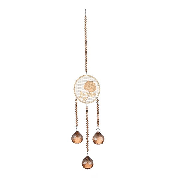 Pendentif lustre en cristal plat rond et rose suspendu