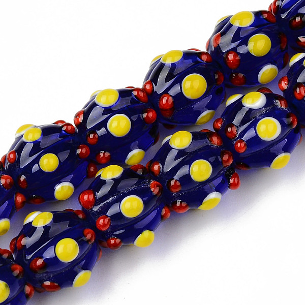 

PandaHall Handmade Lampwork Beads Strands, Bumpy, Corrugated Beads, Round, Dark Blue, 14x14x12mm, Hole: 1.5mm, about 45pcs/strand, 25.20...