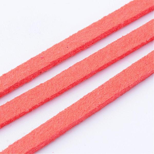 

PandaHall Faux Suede Cord, Faux Suede Lace, Orange Red, 5x1.5mm, about 5.46 yards(5m)/roll, 25rolls/bag Faux Suede Red