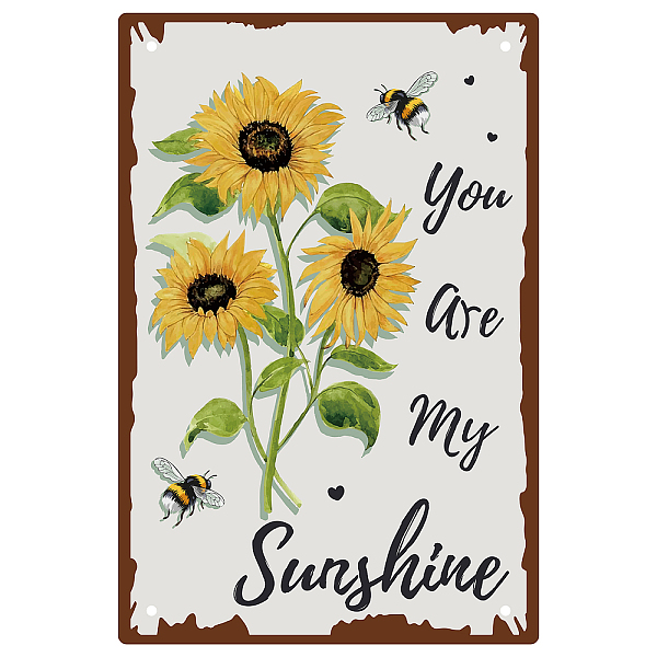 PandaHall CREATCABIN Sunflower Bees You are My Sunshine Retro Metal Tin Sign Vintage Plaques with Quotes Retro Metal Plate Posters Flowers...