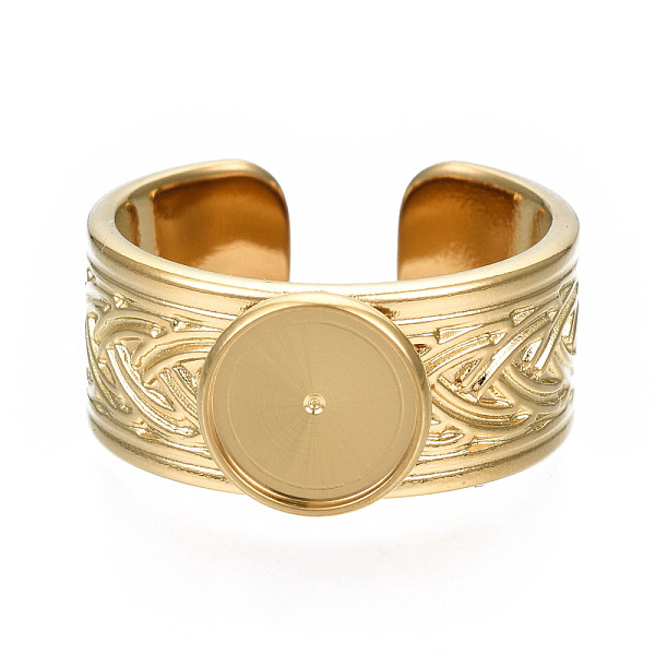 

PandaHall 304 Stainless Steel Open Cuff Finger Ring Cabochon Settings, Flat Round, Golden, US Size 7 1/4(17.5mm), Tray: 8mm 304 Stainless...