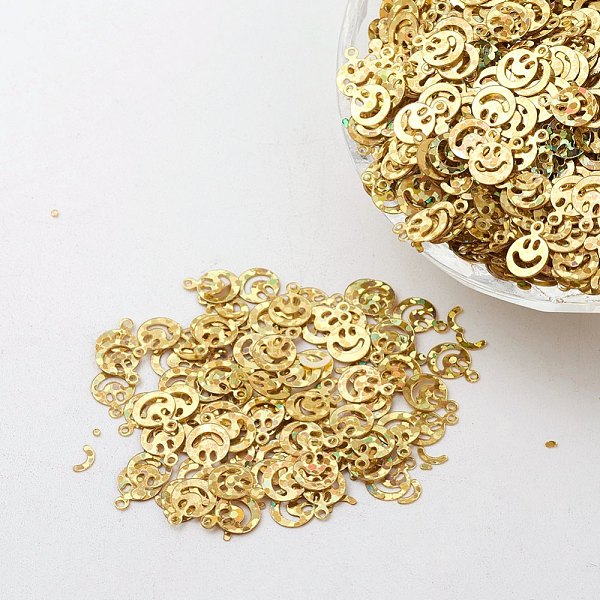 

PandaHall Ornament Accessories Plastic Paillette/Sequins Beads, Smiling Face, Gold, 8x6x0.1mm, Hole: 0.8mm Plastic Others Gold