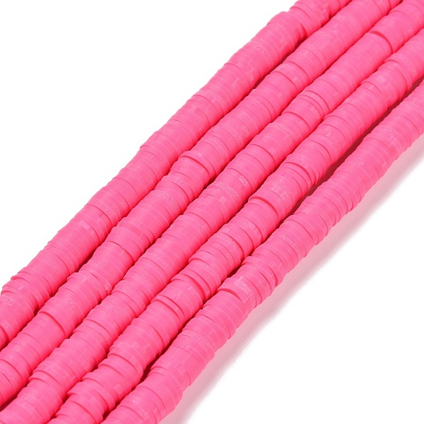 PandaHall Handmade Polymer Clay Beads Strands, for DIY Jewelry Crafts Supplies, Heishi Beads, Disc/Flat Round, Deep Pink, 8x0.5mm, Hole: 2mm...