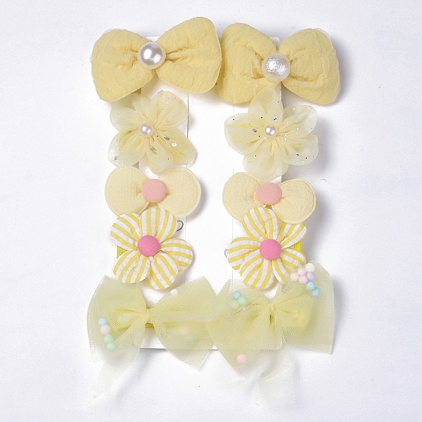 

PandaHall 5 Pair 5 Style Bowknot & Flower Polyester Alligator Hair Clips, Iron Hair Accessories, Yellow, 66x45x19mm, 1 Pair/style Polyester...