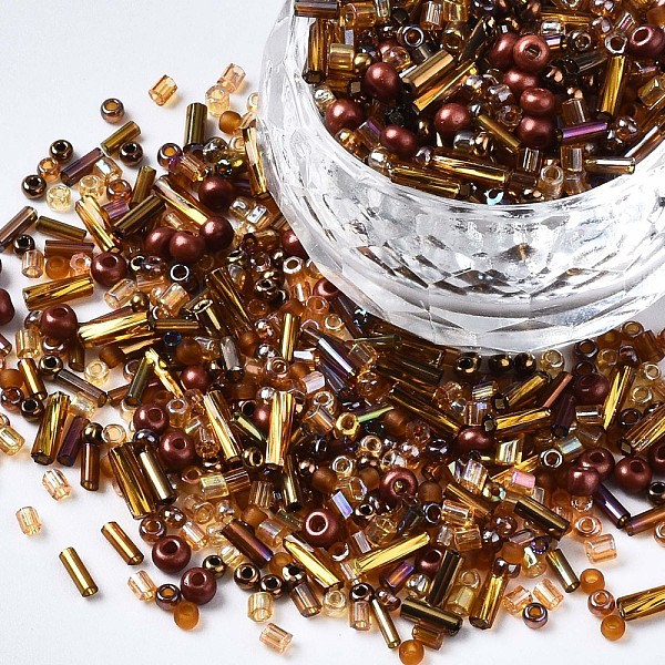 

PandaHall Glass Seed Beads, Mixed Style, Mixed Shapes, Dark Goldenrod, 1~7x2~4mm, Hole: 0.7~1mm, about 450g/pound Glass Mixed Shapes