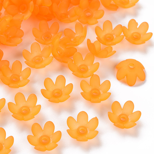 

PandaHall Frosted Acrylic Bead Caps, 6-Petal, Flower, Orange, 14x6mm, Hole: 2mm, about 1660pcs/500g Acrylic Orange