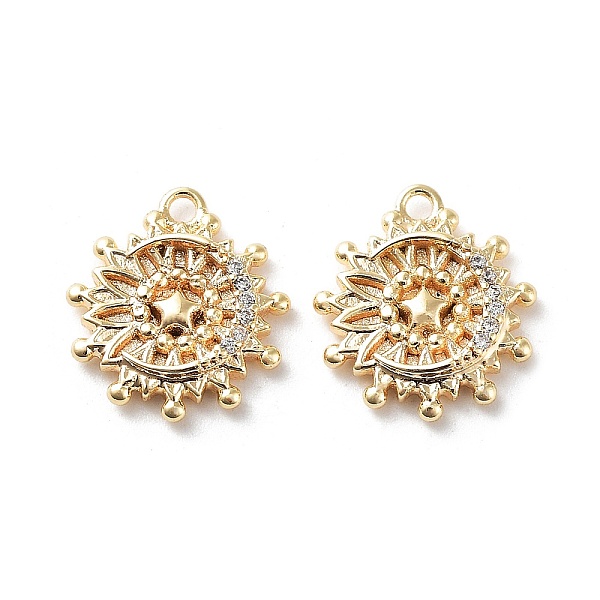 

PandaHall Rack Plating Brass Micro Pave Cubic Zirconia Pendants, Sun Charm, Real 18K Gold Plated, 13x12x2.5mm, Hole: 1.4mm Brass+Cubic..., Clear