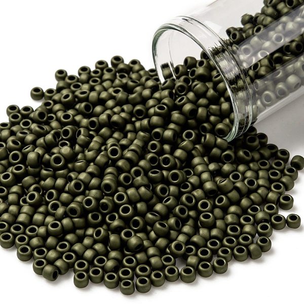 

PandaHall TOHO Round Seed Beads, Japanese Seed Beads, (617) Matte Color Dark Olive, 8/0, 3mm, Hole: 1mm, about 1110pcs/50g Glass Green