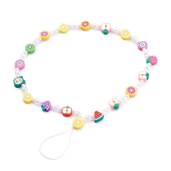

PandaHall Polymer Clay Fruit Beaded Mobile Straps, with Transparent Acrylic Beads and Nylon Thread, Colorful, 24.8cm Polymer Clay