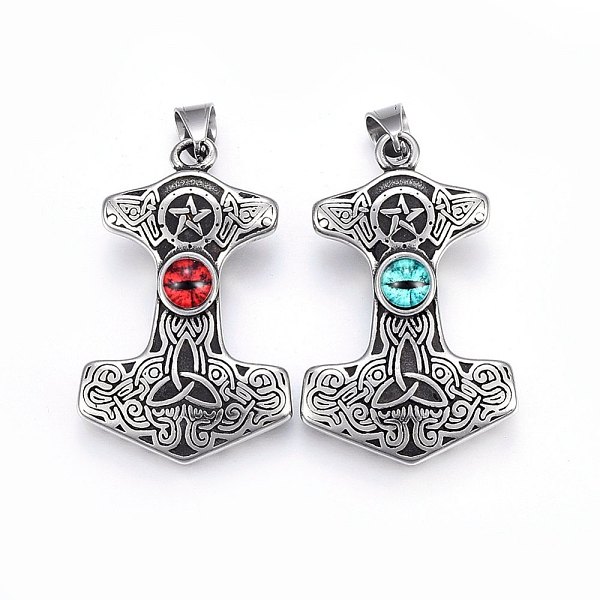 PandaHall 304 Stainless Steel Big Pendants, with Glass, Anchor with Eye, Antique Silver, Mixed Color, 55x35x13mm, Hole: 10x6mm Stainless...