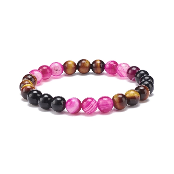 

PandaHall Natural Agate & Tiger Eye & Black Onyx Round Beaded Stretch Bracelet, Gemstone Jewelry for Women, Deep Pink, Inner Diameter: 2-1/8...